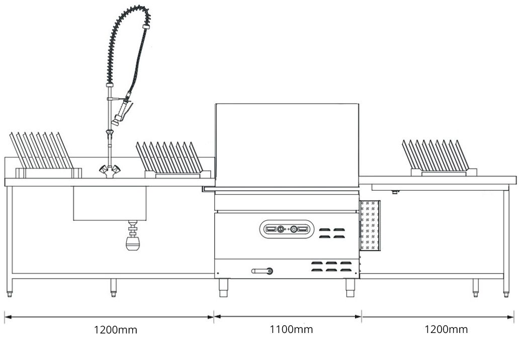 Mach Rack Conveyor Dishwasher Straight Bundle with Prewash Sink & Roller Tabling